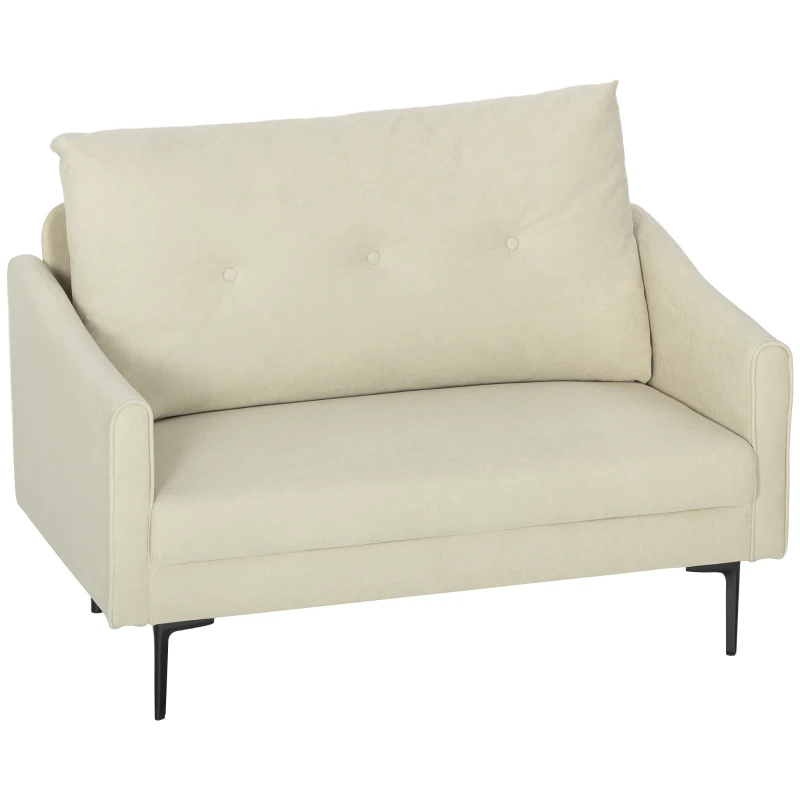 HOMCOM Divano 2 Posti Moderno con Schienale Trapuntato a Bottoni e Rivestimento in Velluto, 124x73x92 cm, Crema