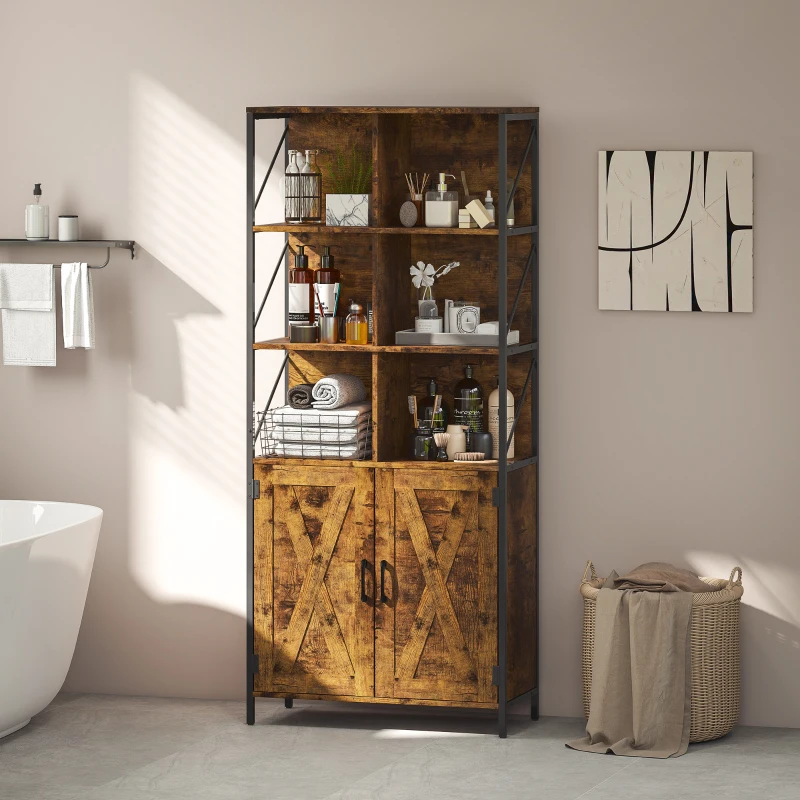 HOMCOM Estantería de Libros con 6 Compartimentos Abiertos y Estante Ajustable para Salón Oficina 75x34x172 cm Marrón Rústico