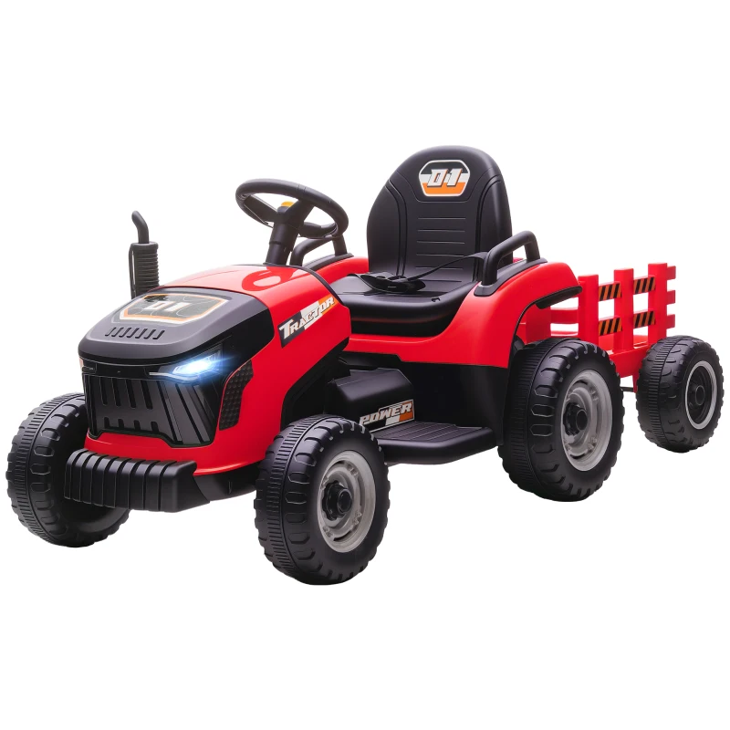 AIYAPLAY Tracteur électrique enfants avec remorque amovible, voiture électrique enfants, télécommande 2,4G, 139x58x55cm, rouge