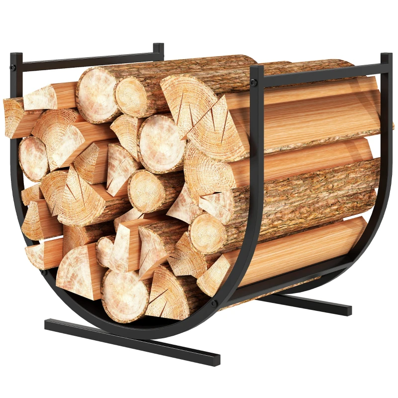 Outsunny Range-bûches porte buche de cheminée incurvé robust pour intérieur et extérieur, cadre en métal, 43 x 33 x 38 cm, noir