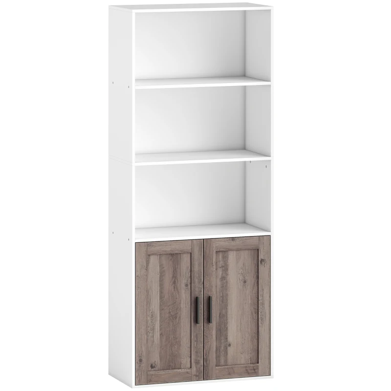 HOMCOM Bücherregal Schmal Bücherregal mit Türen Offene Regale und Schrank 60x30x149,5 cm Weiß und Braun