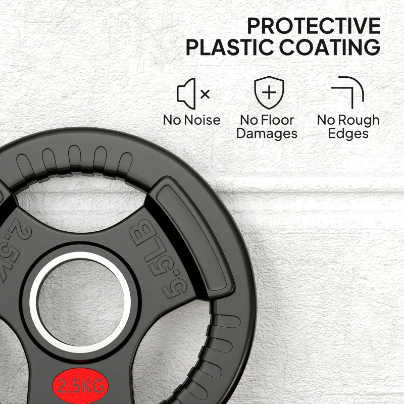 SPORTNOW Olympic Weight Plates, 2"/5cm Weight Disc Pair with Tri-Grips, 2 x 2.5kg Dumbbell Plates for Weightlifting and Strength Training Home Gym Fitness Workout, Black