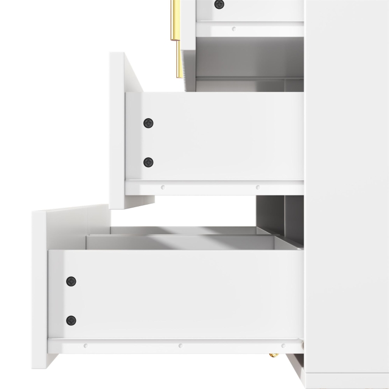 Credenza con 6 cassetti, maniglie e gambe dorate, texture ondulata, 120x40x77 cm, Bianco e Oro