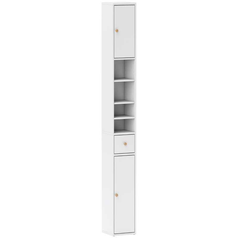 HOMCOM Badezimmerschrank, hoch und schlank, offene und geschlossene Bereiche, Weiß