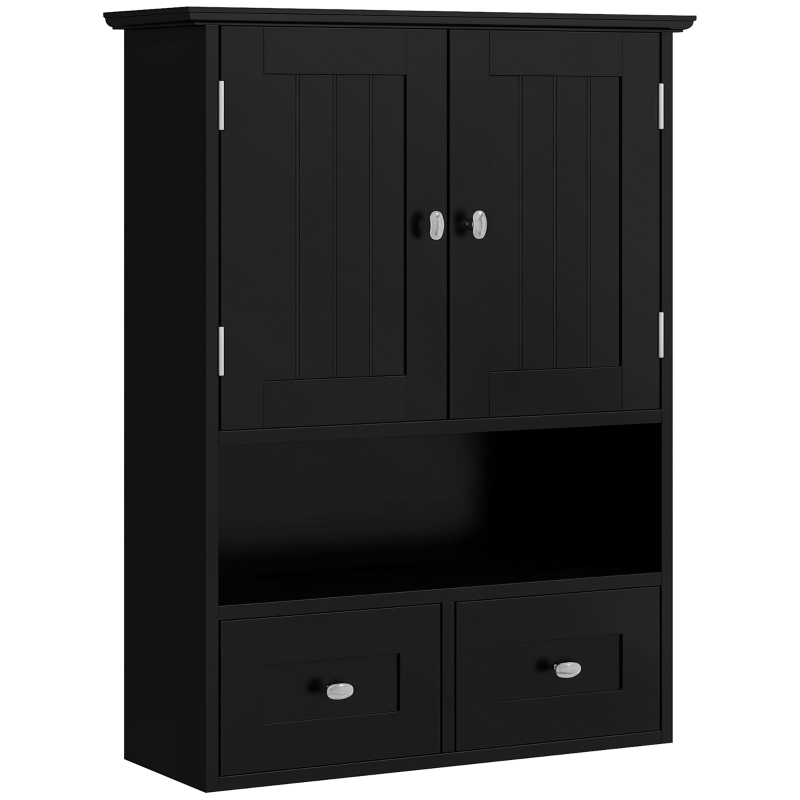 kleankin Armoire de Salle de Bain Murale Armoire Suspendue Meuble Suspendu de Salle de Bain avec 2 Portes et 2 Tiroirs 50,8x17,8x66 cm Noir