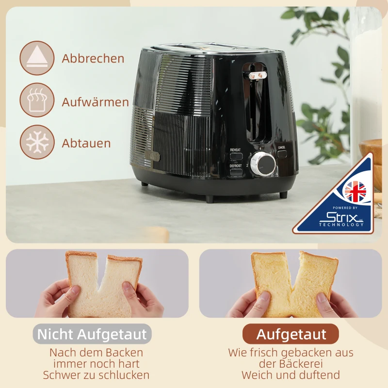 HOMCOM Wasserkocher- und Toaster-Set, 1,7 L, verschiedene Funktionen, Edelstahl, Schwarz