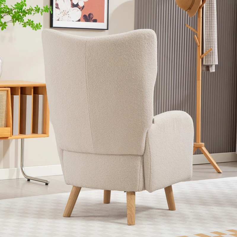 HOMCOM Accentstoel, Polstersessel met pluche bekleding, Schuimkussen, Ohrensessel, Beige(m-7)