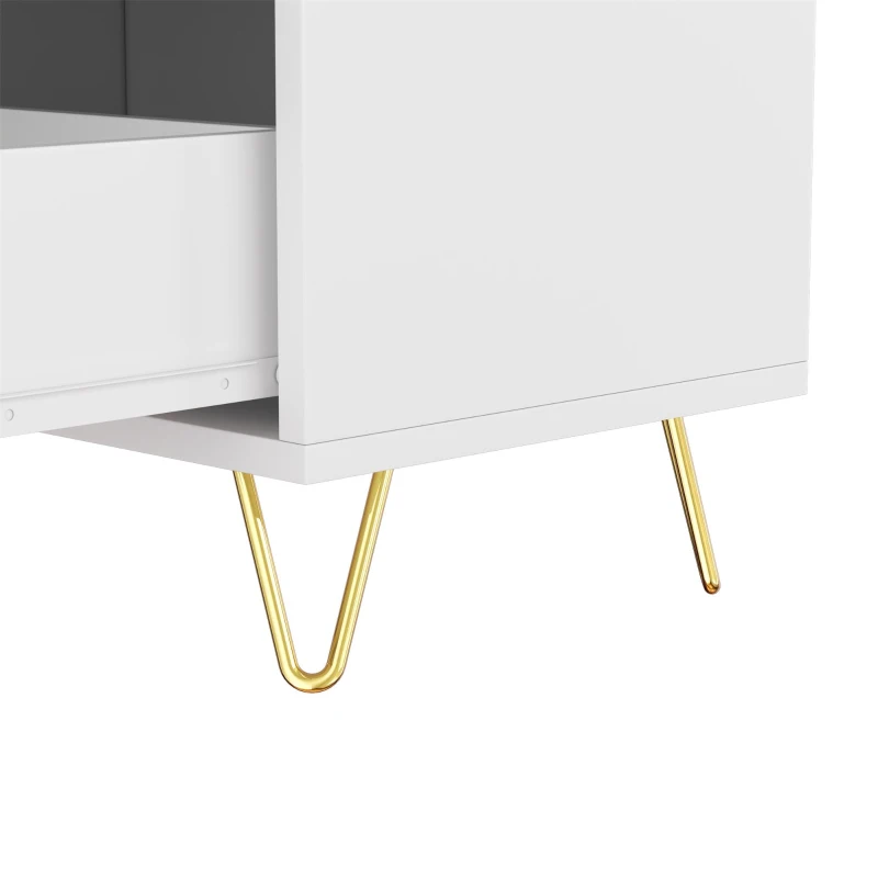 Credenza con 6 cassetti, maniglie e gambe dorate, texture ondulata, 120x40x77 cm, Bianco e Oro