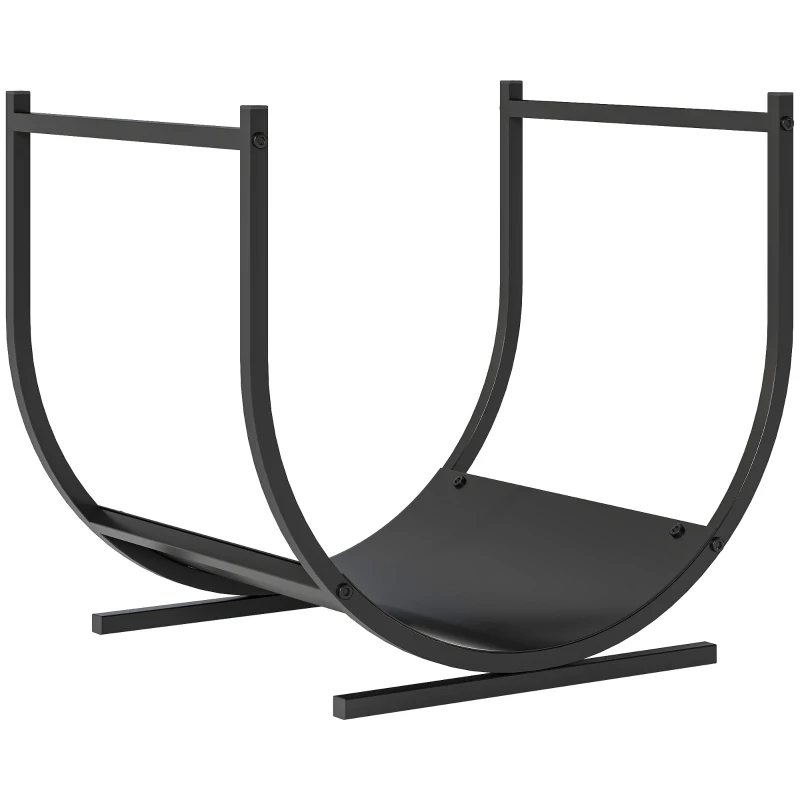 Outsunny Kaminholzregal mit robustem gebogenem Rahmen für drinnen und draußen, Metallrahmen, 43 x 33 x 38 cm, schwarz