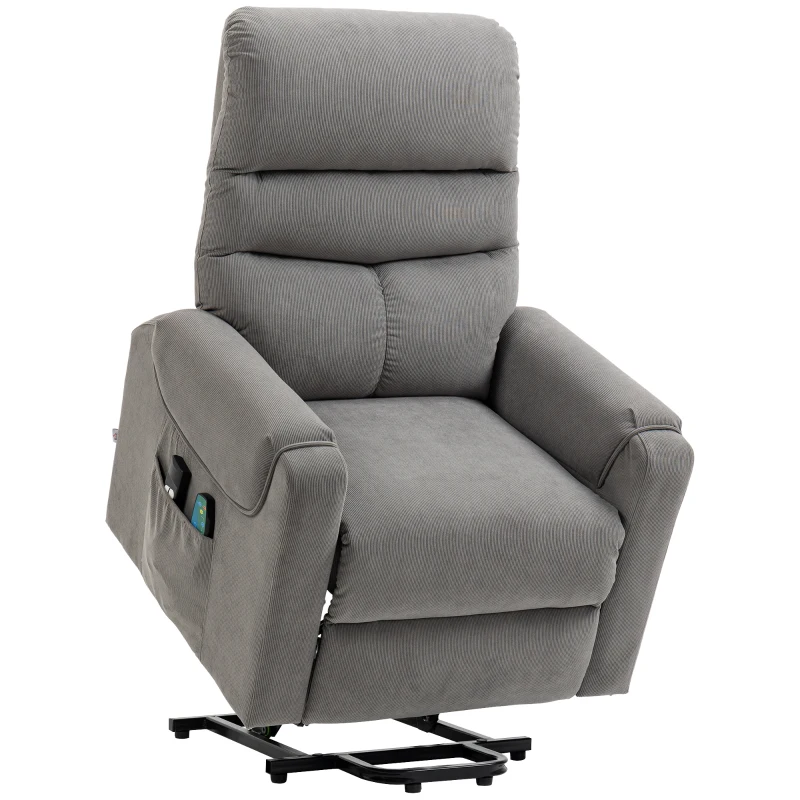 HOMCOM Fernsehsessel mit Aufstehhilfe Elektrisch, Massagesessel mit Liegefunktion und Wärmefunktion, Relaxsessel mit Fernbedienung und Seitentasche Verstellbar Polyester-Gewebe Dunkelgrau