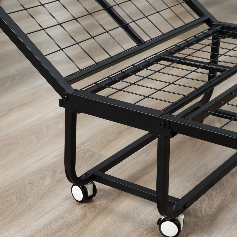 HOMCOM Opklapbaar bed 1 persoons met wielen verstelbaar, tot 150 kg, wit + zwart, 200 x 75 x 42,5 cm | Aosom.nl