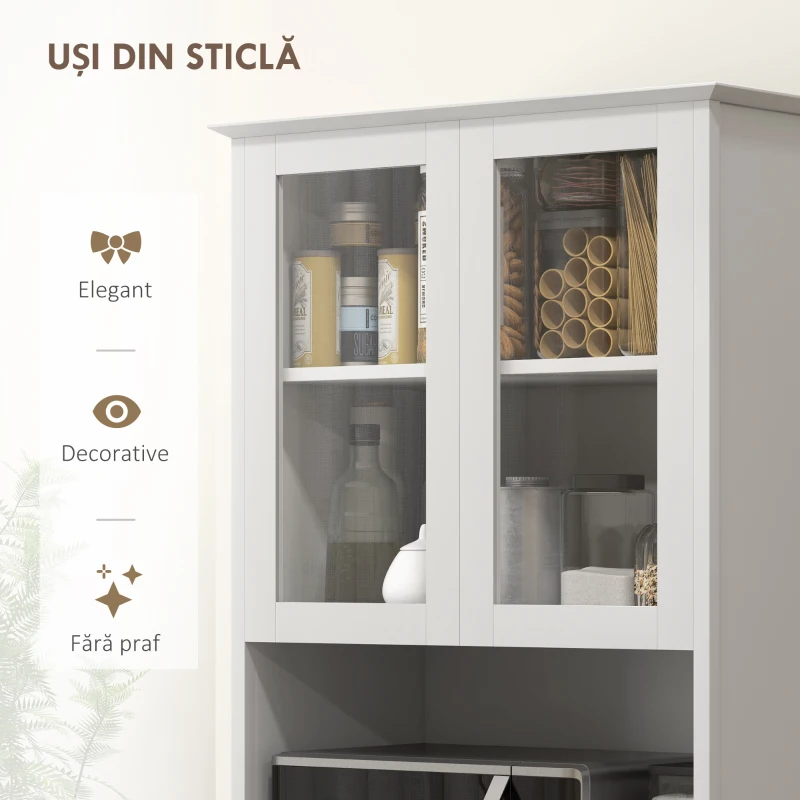 Homcom Bufet Mobilier Bucatarie cu Usi de Sticla si 3 Sertare 68x38x172 cm – Alb(m-6)