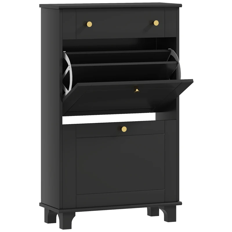 HOMCOM Schmaler Eingangsschuhenschrank mit schwingbaren Türen und verstellbarem Regal, 60 x 23,5 x 98,5 cm, Schwarz