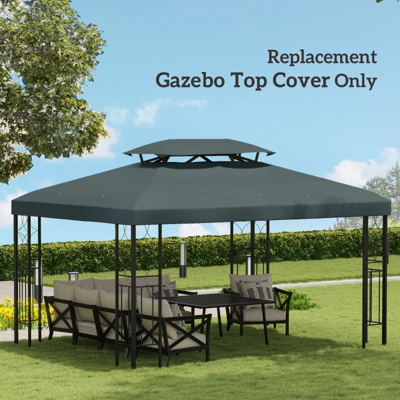 Outsunny 3x4m Gazebo Canopy Replacement Cover, 2 Tier Top Roof UV Cover Garden Patio Outdoor Sun Awning Shelters, Charcoal Grey (TOP COVER ONLY)