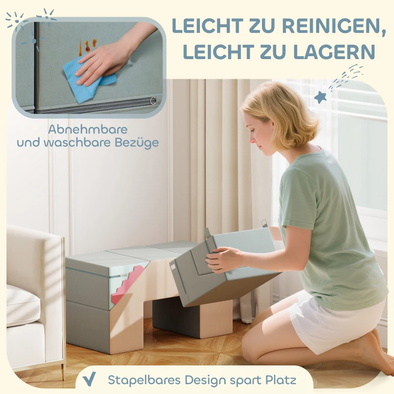 AIYAPLAY 2-teiliges weiches Spielblöcke-Set für Kleinkinder, Stoffbezug in Samtoptik, Schaumstoff, zum Klettern, Bauen, Spielen, Bunt(m-7)