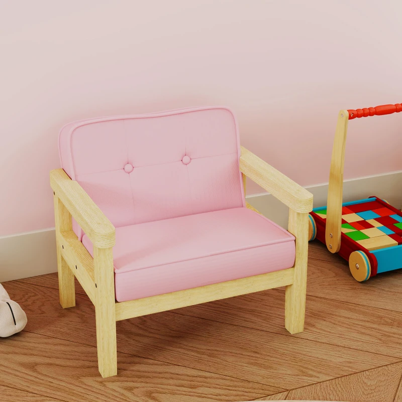 AIYAPLAY Poltrona per Bambini con Tessuto Morbido di Velluto e Struttura in Legno Seduta e Schienale Imbottiti 46,5x44x45 cm Rosa
