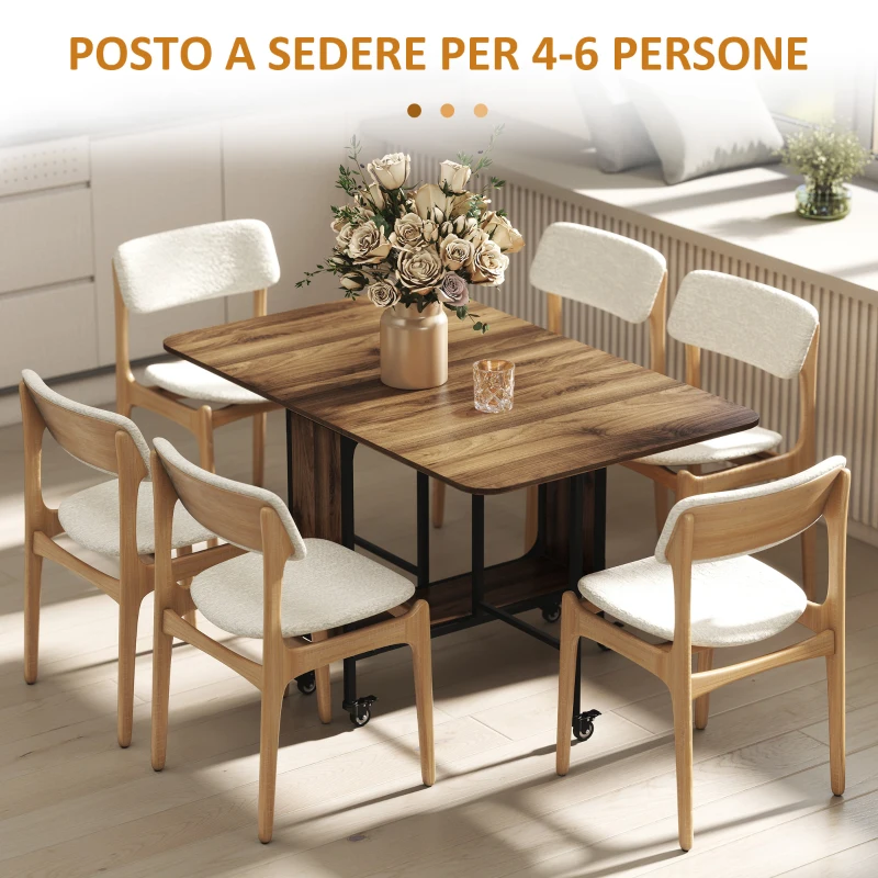 HOMCOM Tavolo Pieghevole con 6 Ruote e Mensola Stile Industriale in Legno e Metallo, Marrone Chiaro