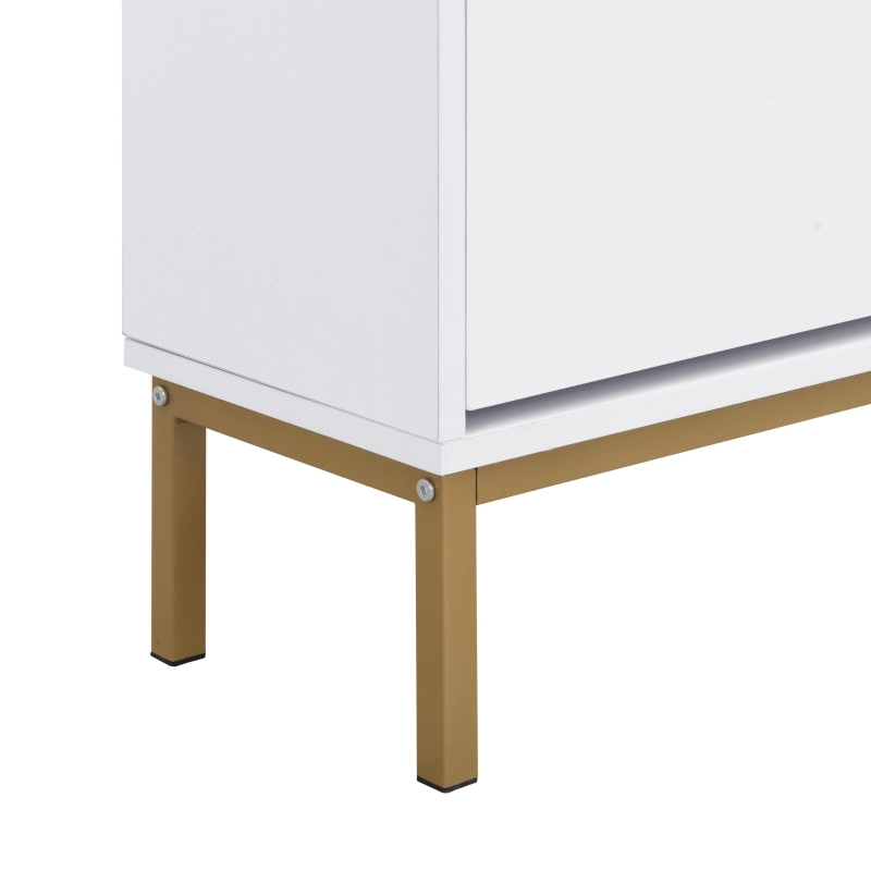 Armoire à chaussures avec tabouret de changement de chaussures, pour couloirs et chambres, 105x25x115,5 cm, Blanc+Or