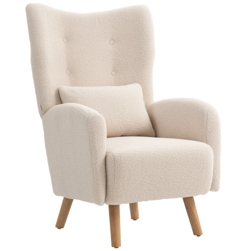 HOMCOM Fauteuil d'appoint, fauteuil rembourré en peluche, coussin en mousse, fauteuil à oreilles, beige