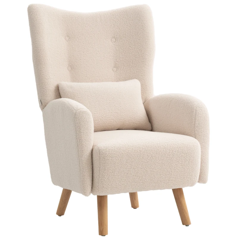 HOMCOM Fauteuil d'appoint, fauteuil rembourré en peluche, coussin en mousse, fauteuil à oreilles, beige