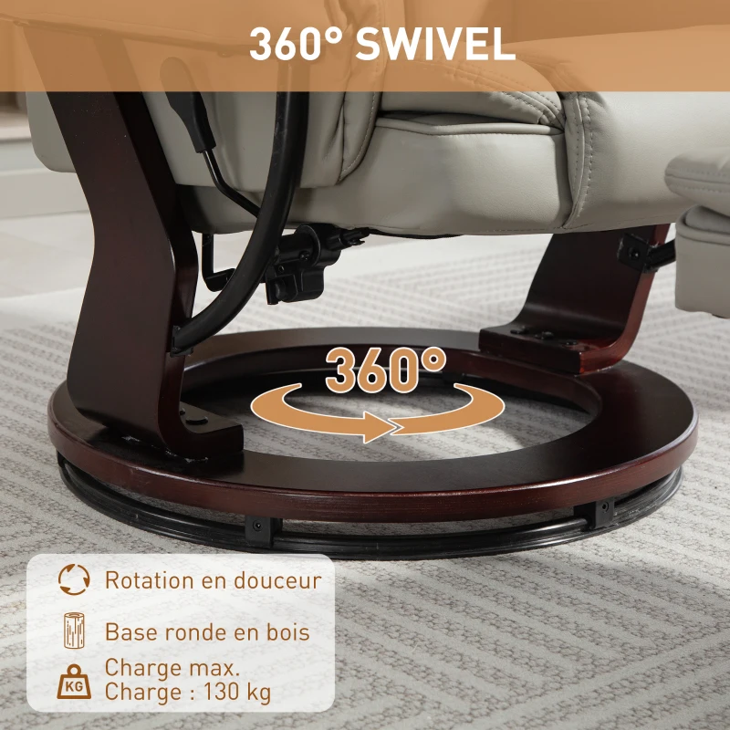 HOMCOM Fauteuil relax inclinable 135° grand confort pivotant 360° avec repose-pieds revêtement synthétique marron(m-5)