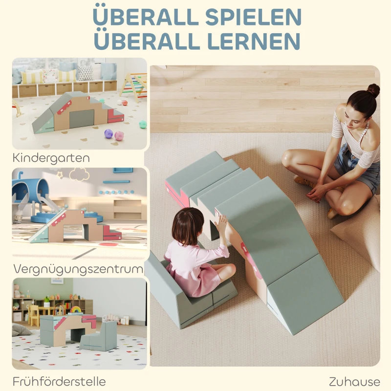 AIYAPLAY 2-teiliges weiches Spielblöcke-Set für Kleinkinder, Stoffbezug in Samtoptik, Schaumstoff, zum Klettern, Bauen, Spielen, Bunt(m-8)