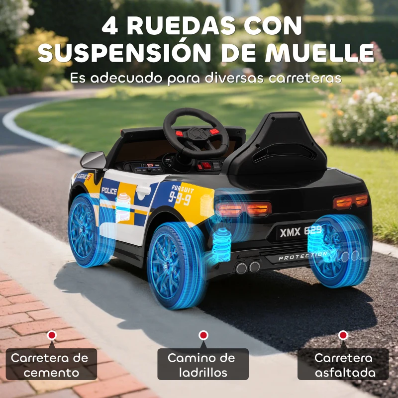 AIYAPLAY Coche Eléctrico para Niños de Policía para Niño de +3 Años 12V con Mando a Distancia 2,4G Luces Sirena Música Multicolor