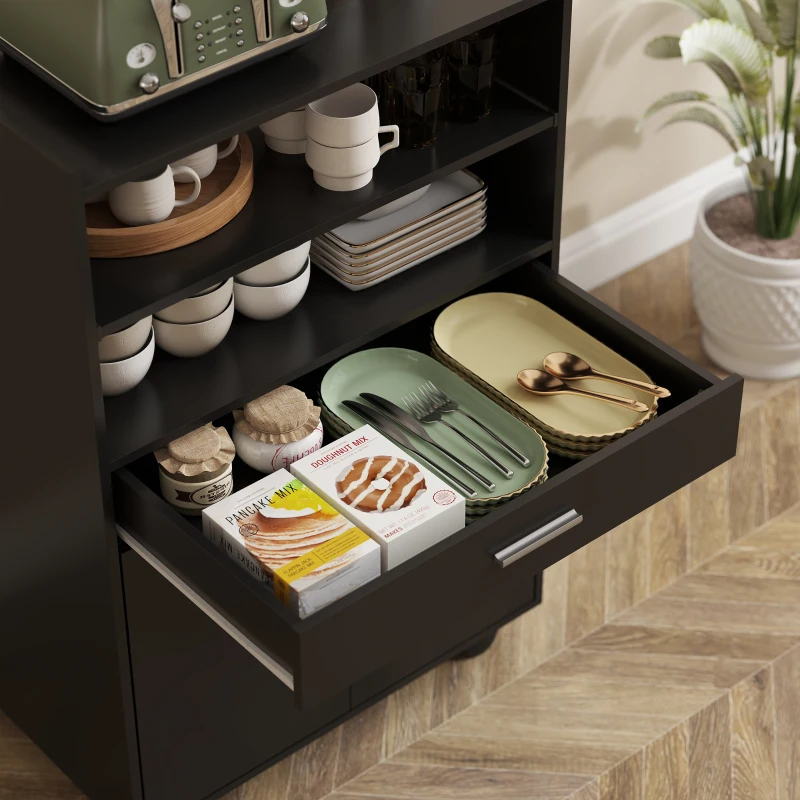 HOMCOM Mobile Microonde in Legno con Cassetto, Armadietto a 2 Ante e 2 Ripiani, 59x40x92 cm, Nero