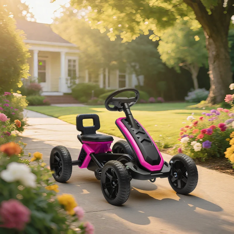AIYAPLAY Kart à Pédales avec Roues Antidérapantes en EVA Cadre Métallique Charge 30 kg pour Enfants de 2 à 5 Ans Rose(m-4)