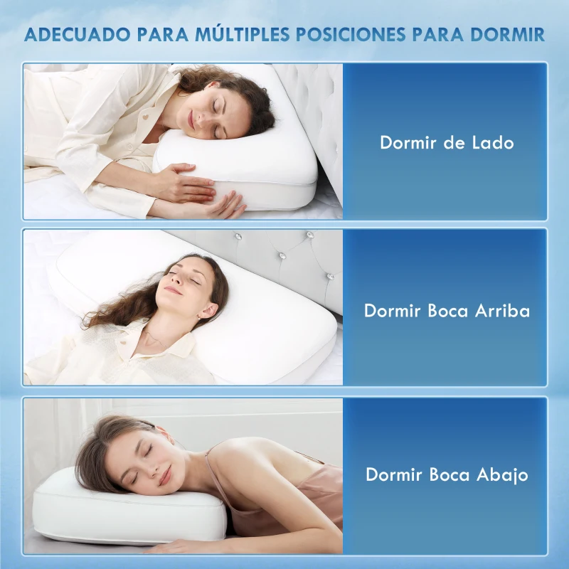 HOMCOM Almohada Viscoelástica 81x40 cm de Espuma Viscoelástica con Diseño Ergonómico para Dormir de Lado y Boca Arriba Crema
