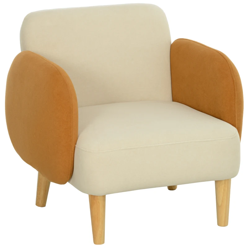 HOMCOM Butaca para Dormitorio con Reposabrazos y Patas de Madera Sofá Individual Carga 120 kg Beige y Ocre