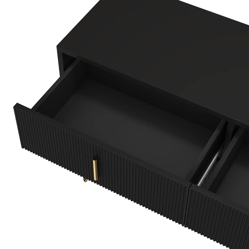 Buffet avec 6 tiroirs, poignées et pieds dorés, texture ondulée, 120x40x77 cm, Noir+Or