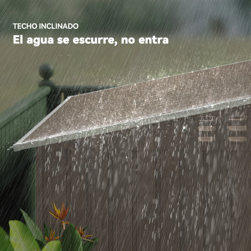 Outsunny Caseta de Jardín Metálica con Puerta Corredera Ventanas y Ventilación para Almacenaje Exterior 195x122x159/182 cm Marrón