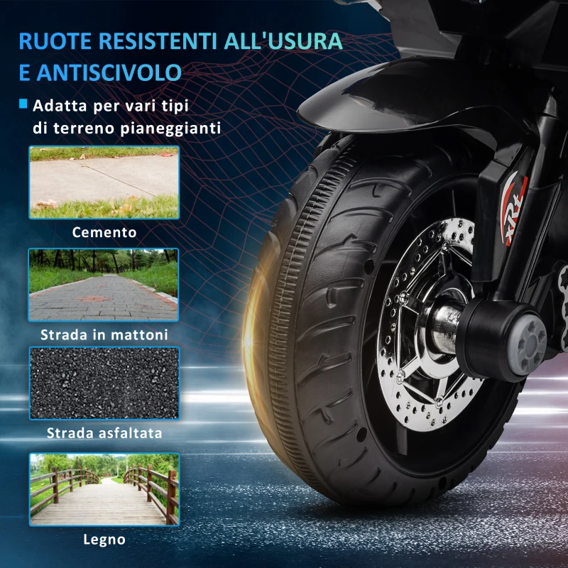 HOMCOM Moto Elettrica per Bambini 3-5 Anni Max. 25kg con Luci, Musica, Batteria 6V e Velocità 3km/h, 86x42x52 cm Blu