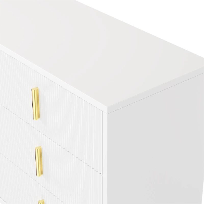 Credenza con 6 cassetti, maniglie e gambe dorate, texture ondulata, 120x40x77 cm, Bianco e Oro
