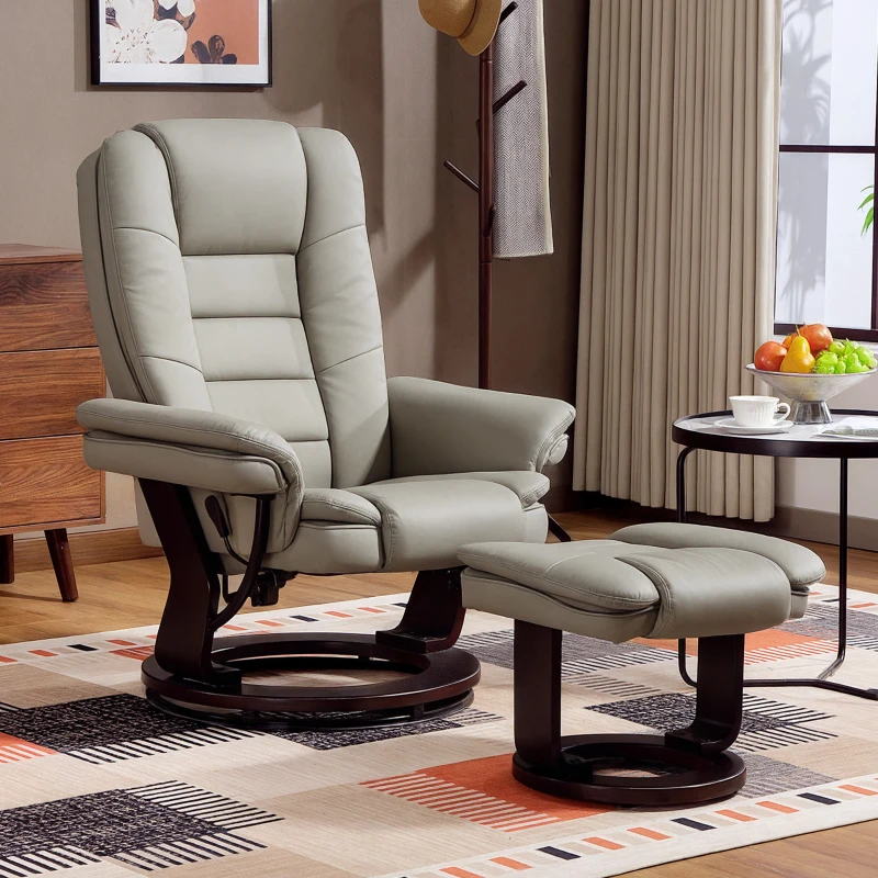 HOMCOM Fauteuil relax inclinable 135° grand confort pivotant 360° avec repose-pieds revêtement synthétique marron(m-2)