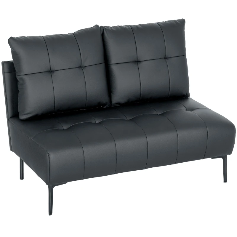 HOMCOM Armlehnenloses Zweisitzer Sofa aus Kunstleder mit Knopfsteppung, 115x73x83 cm, Schwarz
