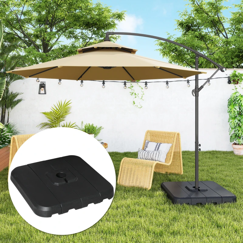 Outsunny Ensemble de 4 pieds de parasols poids pour supports de parasol base de lestage parasol remplissage eau ou sable jusqu'à 90 kg/130 kg HDPE 98 x 98 x 13 cm noir