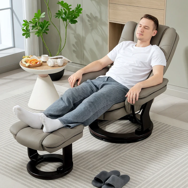 HOMCOM Fauteuil relax inclinable 135° grand confort pivotant 360° avec repose-pieds revêtement synthétique marron(m-7)