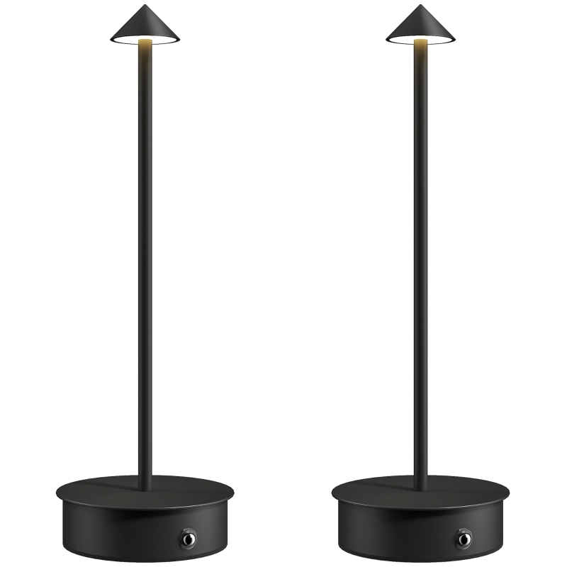 HOMCOM Jeu de 2 Lampes de Table LED Rechargeables avec USB et Commande Tactile et Lumière Réglable Ø10x30 cm Noir