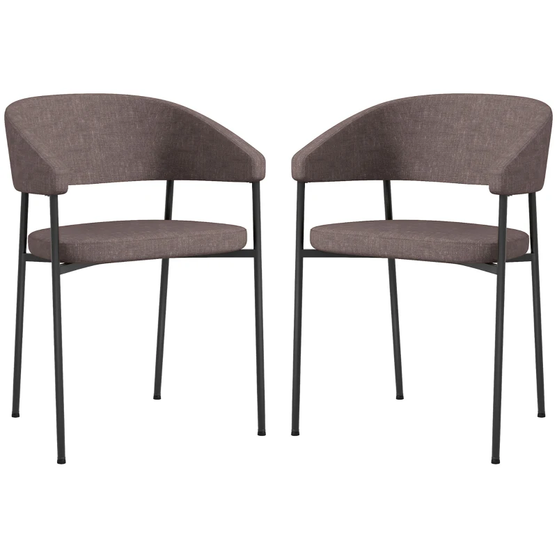 HOMCOM Set de 2 Scaune Tapițate cu Cotieră și Spătar, Scaune Moderne din Țesătură cu Efect In și Oțel, 59x56x78 cm, Maro