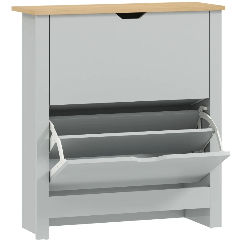 HOMCOM Slim Shoe Cabinet, Narrow Shoe Cupboard with 2 Flip Drawers, Adjustable Shelves for 12 Pairs of Shoes, Light Grey