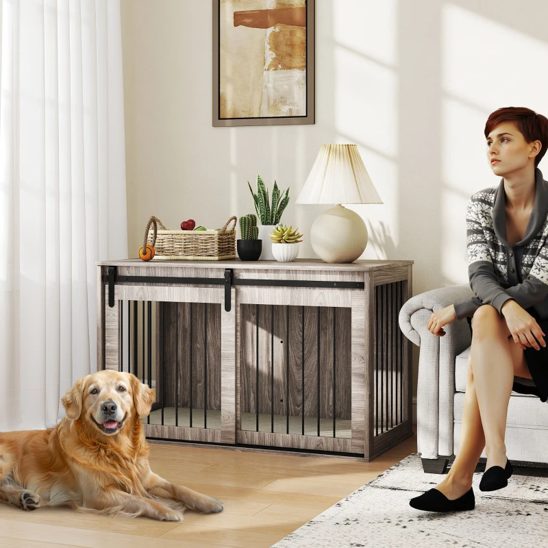 118cm Dog Crate Furniture with Removable Cushion for Extra Large Dogs - Walnut Brown