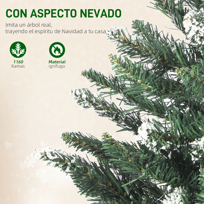 HOMCOM Árbol de Navidad de Abeto 210 cm con Luces LED 9 Modos de Iluminación 1160 Ramas con Nieve Artificial Verde