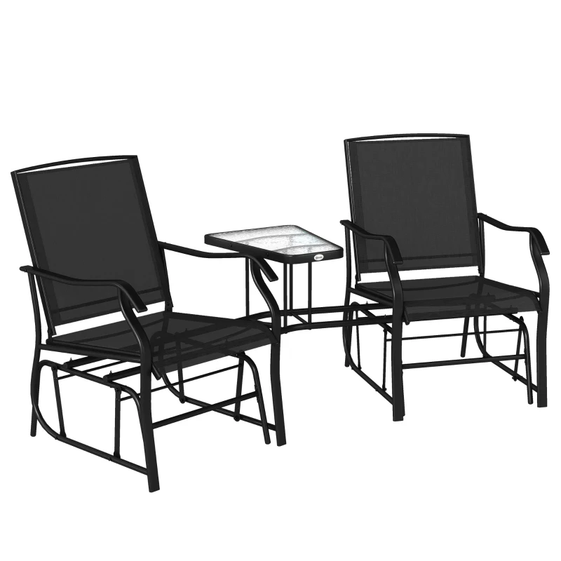 Outsunny Gliding Jack and Jill Seat, with Glass-Top Table - Black