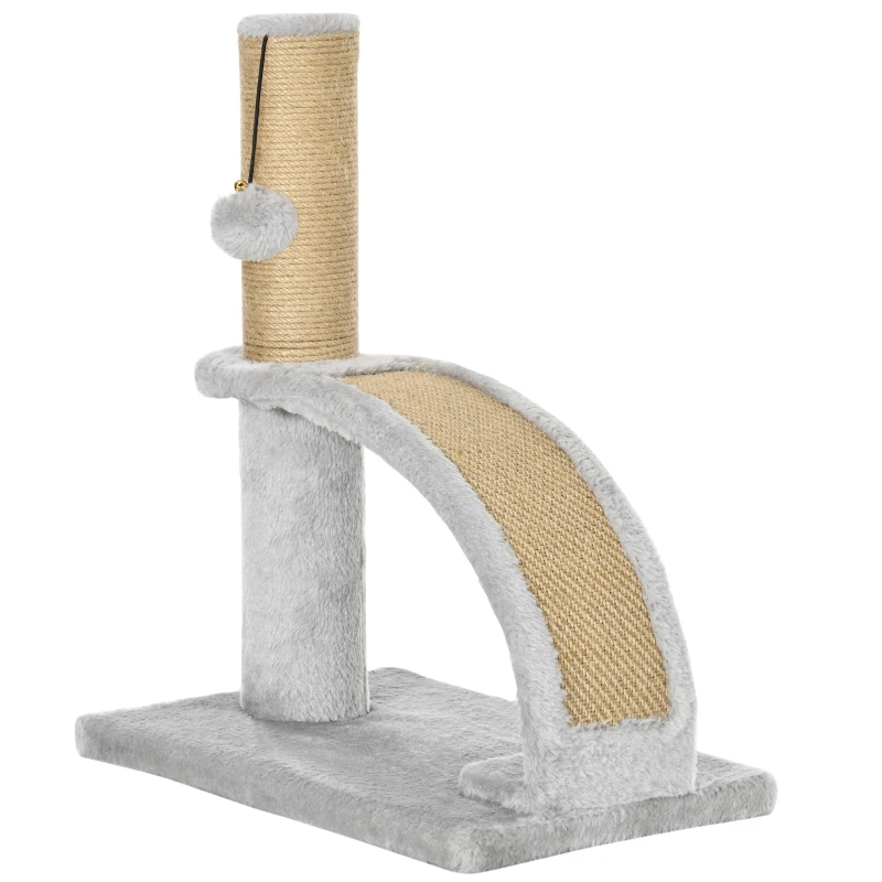 PawHut Katzenkratzbaum, Jutebespannung, hängende Kugel mit Glocke, Kratzbrett, 34L x 24B x 43H cm, Grau