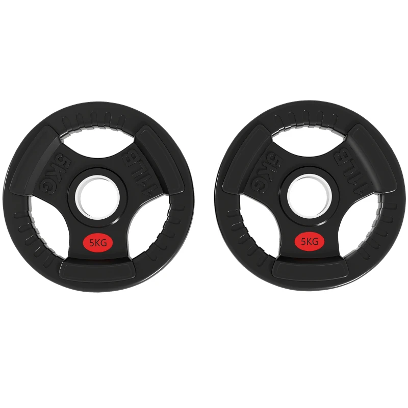 SPORTNOW Hantelscheiben Olympisch Loch Ø50 mm 2x5 kg mit Innenring aus Stahl und Dreifachgriff für Kurzhanteln und Stangen Schwarz