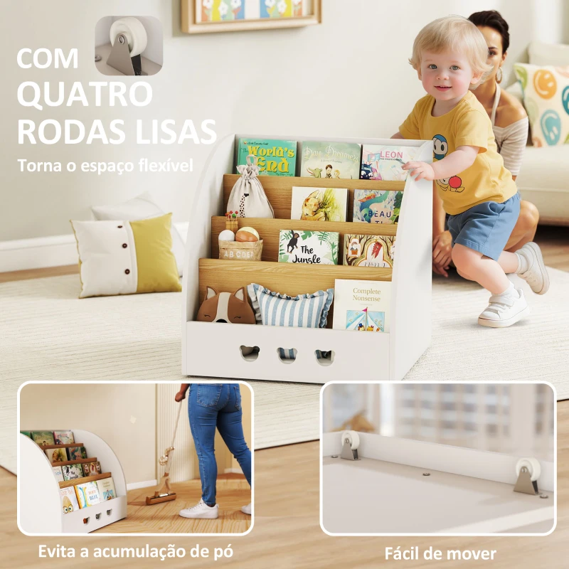 AIYAPLAY Estante Infantil para Brinquedos Organizador de Brinquedos de 4 Níveis com Compartimento Oculto  60x53x60 cm Branco e Madeira