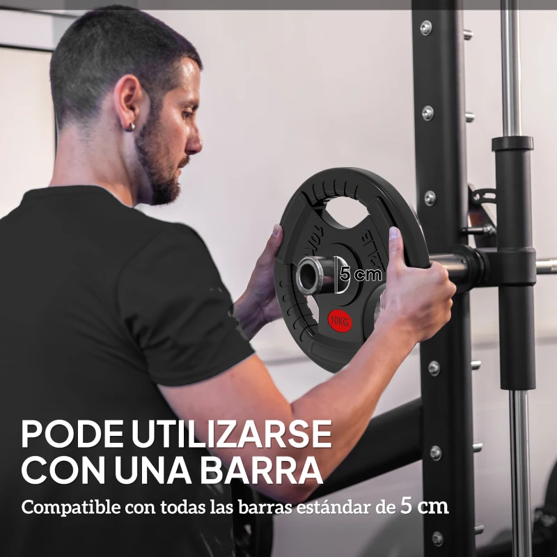 SPORTNOW Discos Pesas Olímpicos Agujero Ø50 mm 2x10 kg con Anillo Interior de Acero Triple Agarre para Mancuernas y Barras Negro