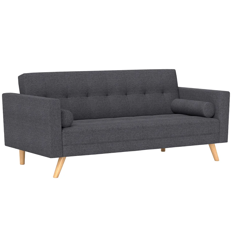 HOMCOM Sofá Cama de 3 Plazas Reclinable Sofá Convertible en Cama con Reposabrazos Tapicería en Tela 187x90x86,5 cm Gris